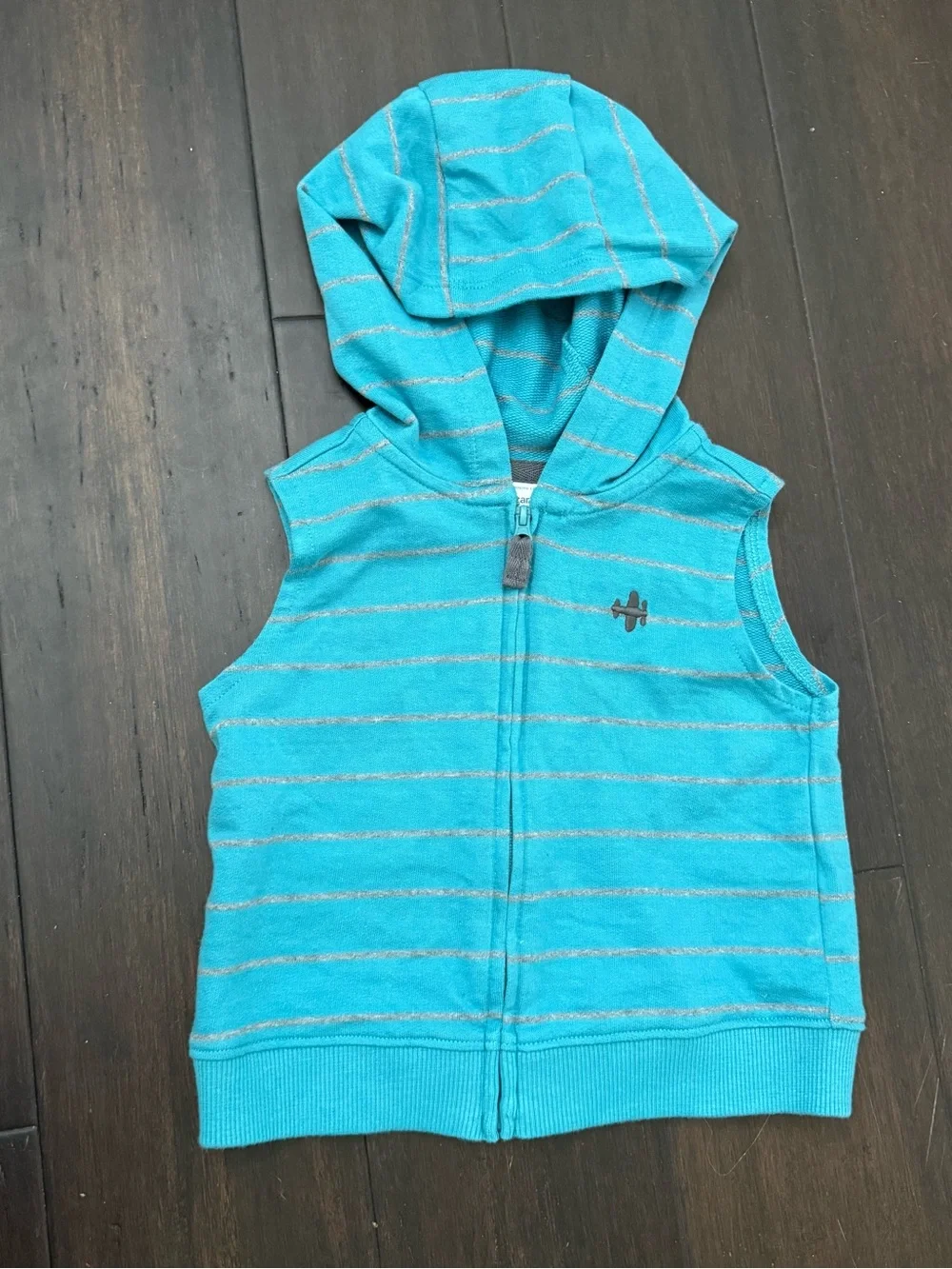 Carter's Turquoise Striped Sleeveless Hooded Zip-Up Vest